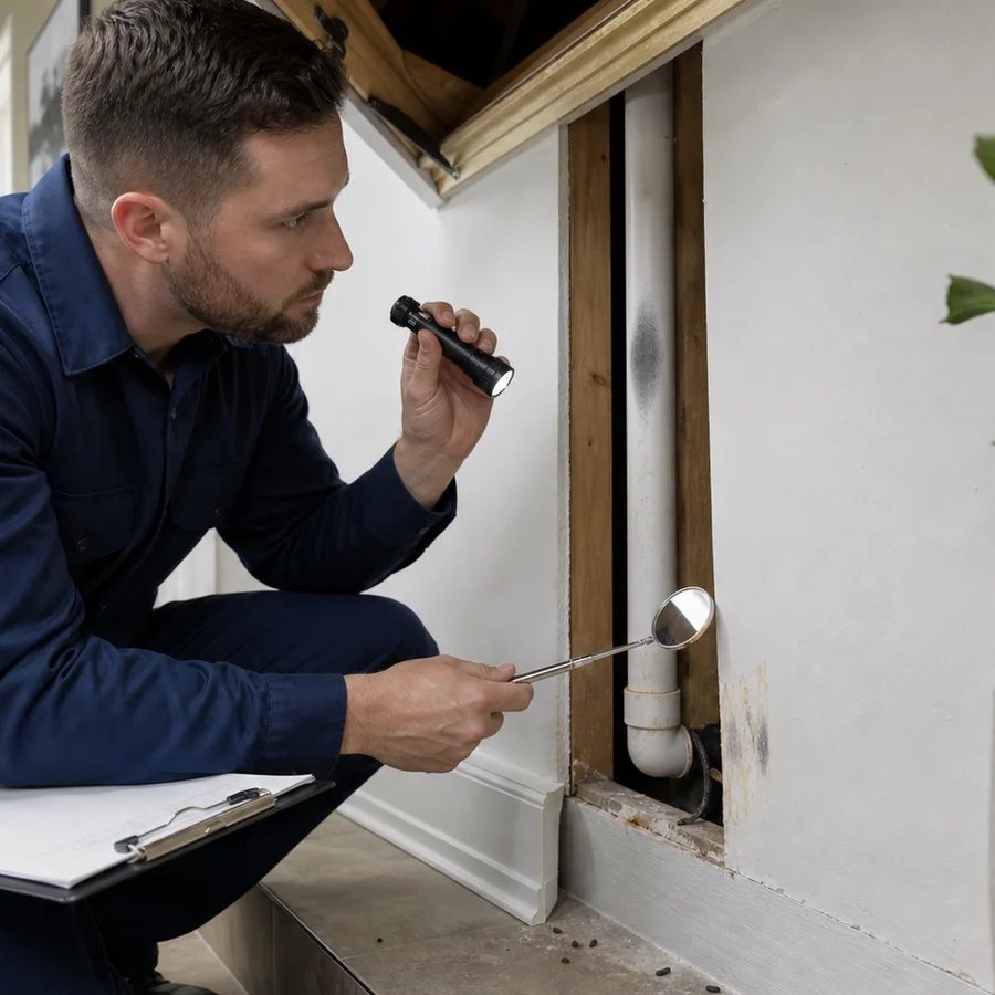 Close inspection of structural gaps and attic evidence for rat activity